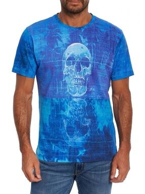 Robert Graham Forbidden Island Graphic T-Shirt Medium blue skull designer grunge